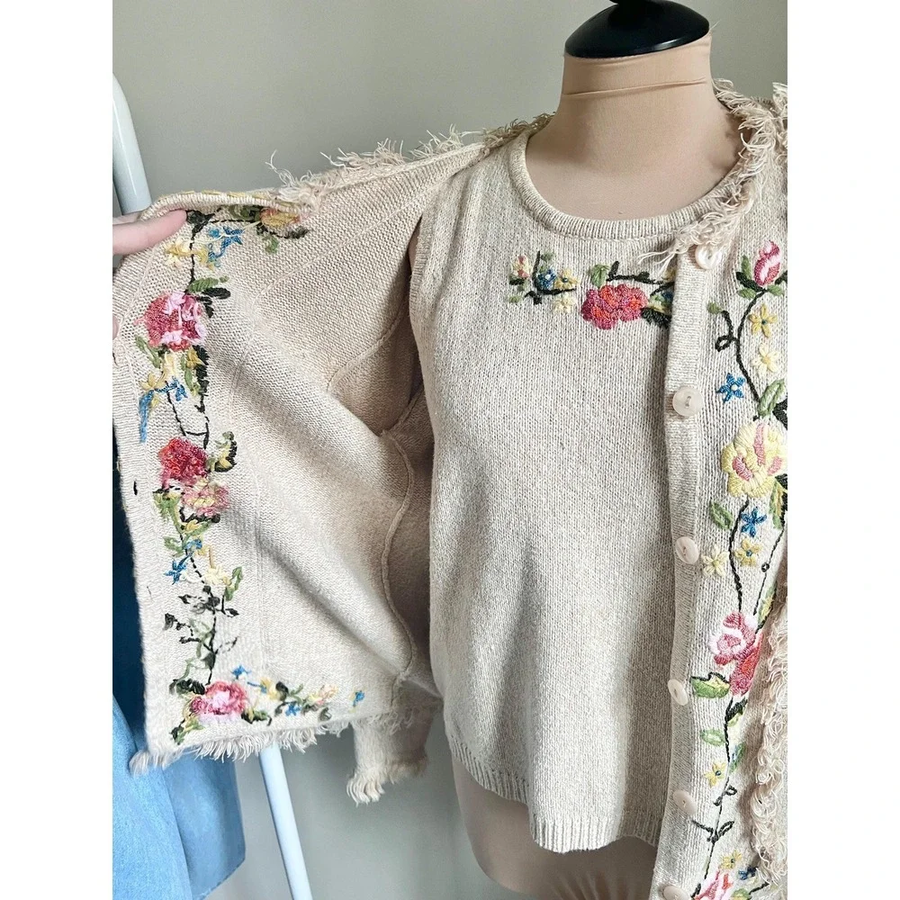 Vintage Haband Floral Embroidered‎ Floral Two Piece 70s Inspired Set